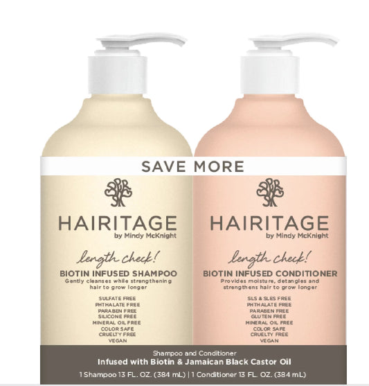 Hairitage Length Check Biotin + Jamaican Black Castor Oil Shampoo and Conditioner Set